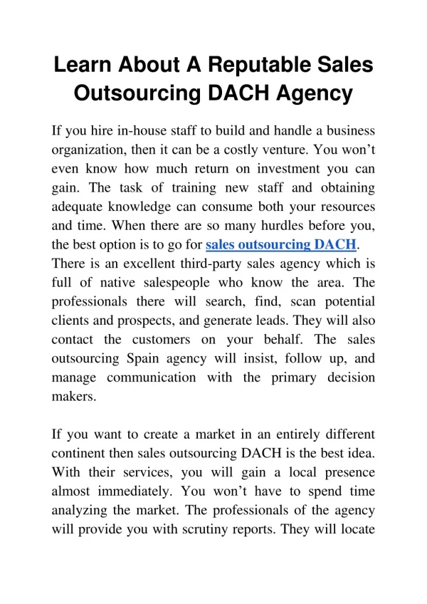 Learn About A Reputable Sales Outsourcing DACH Agency