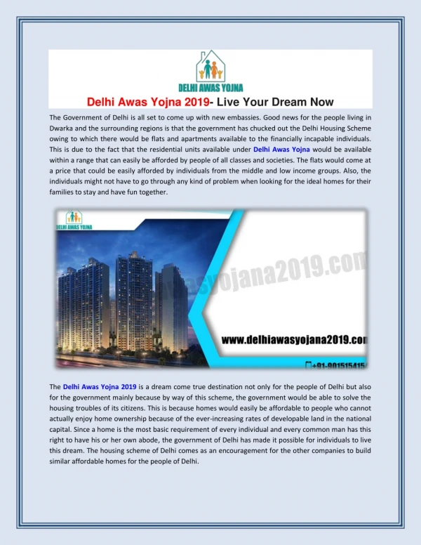 Delhi Awas Yojna 2019- Live Your Dream Now