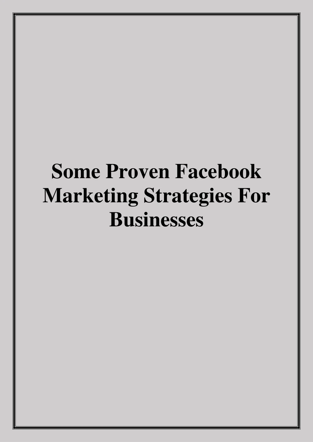 some proven facebook marketing strategies