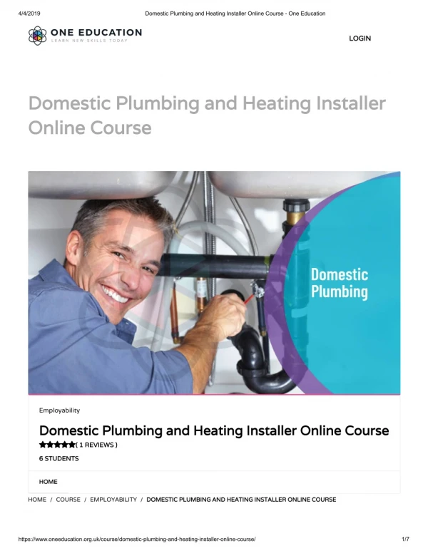 Domestic Plumbing and Heating Installer Online Course