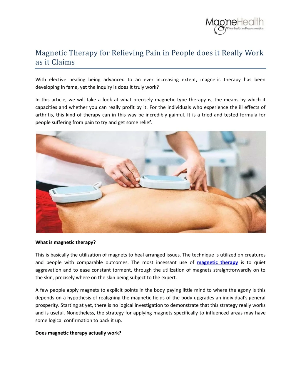 magnetic therapy for relieving pain in people