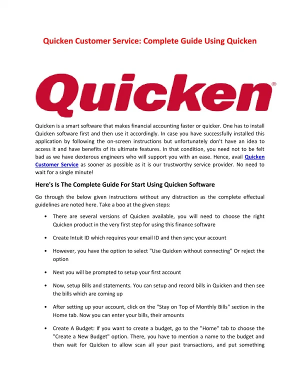 Via Quicken Customer Service know about Quicken Mobile App