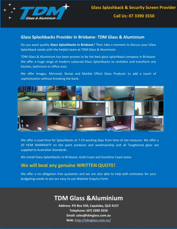 Glass Splashbacks Provider in Brisbane- TDM Glass & Aluminium