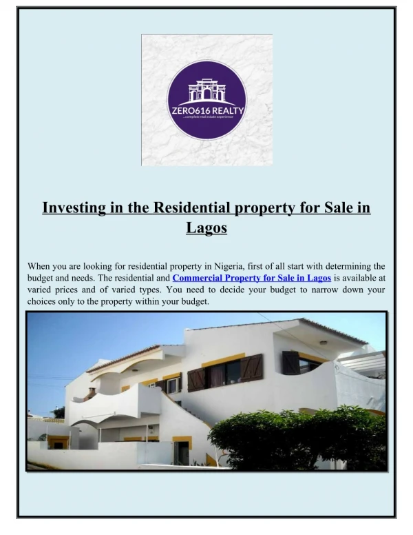 property for Sale in Lagos Nigeria | Zero616 Realty Ltd!