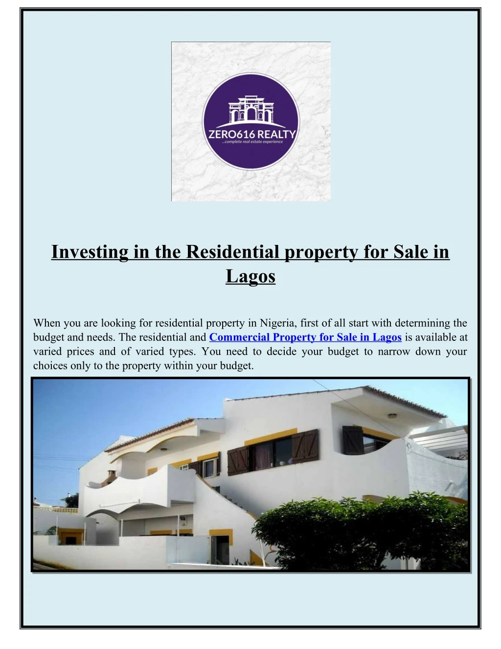 investing in the residential property for sale