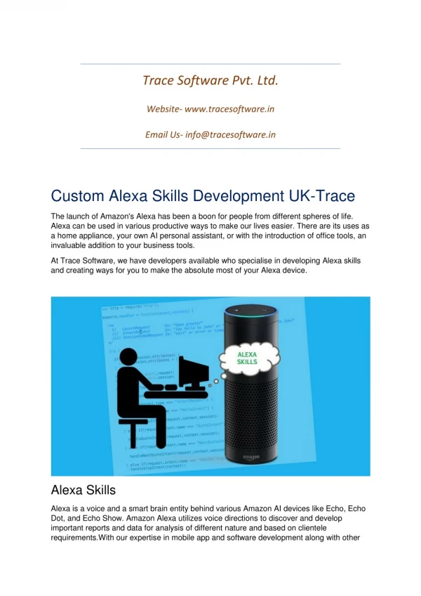 Custom Alexa Skills Development UK-Trace