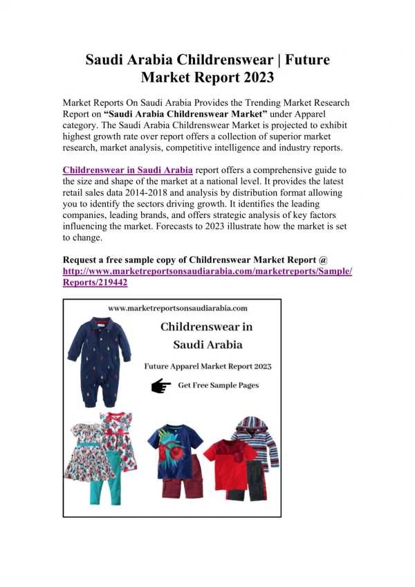 Childrenswear in Saudi Arabia, exclusive Report on Market Growth, Size And Forecast till 2023