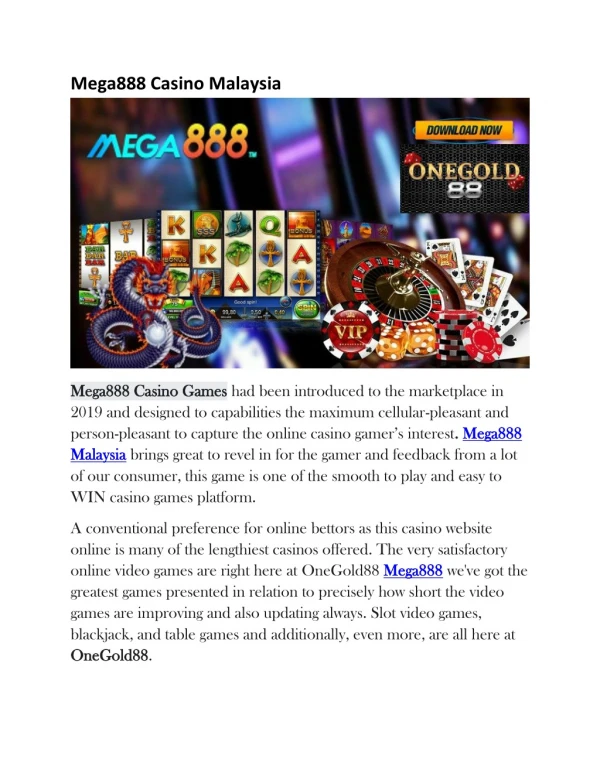 Mega888 Malaysia Download for Android and IOS | OneGold88