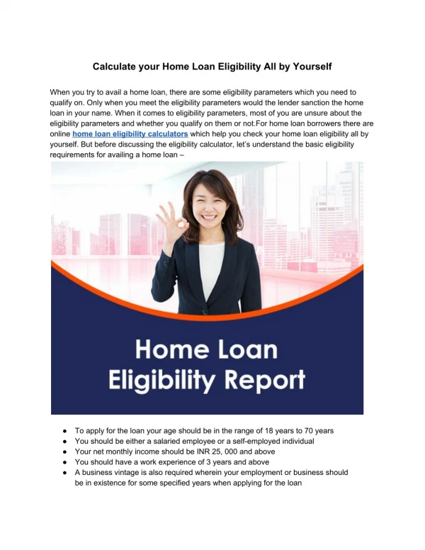 Calculate your Home Loan Eligibility All by Yourself