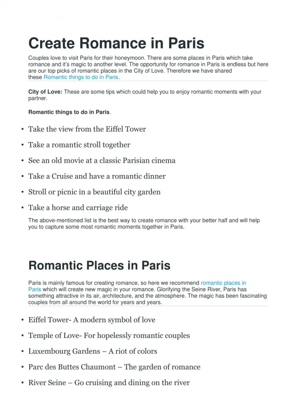 Create Romance in Paris