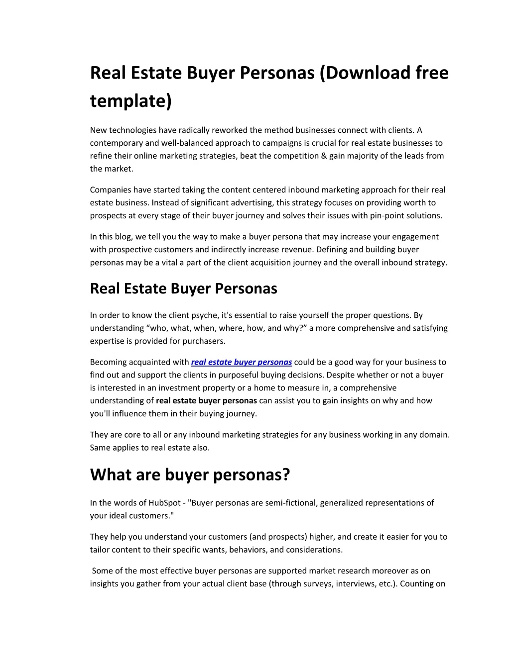 real estate buyer personas download free template