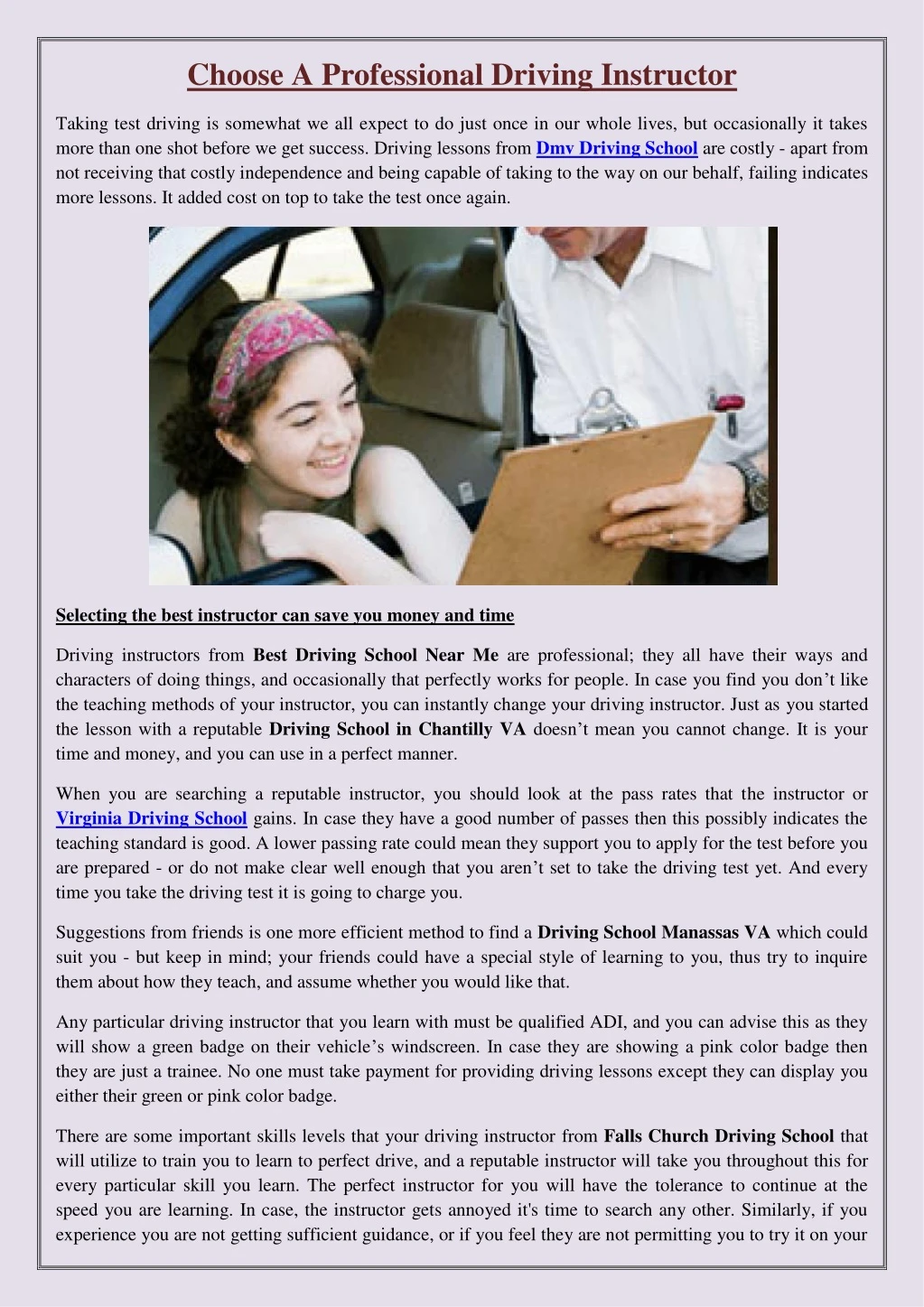 choose a professional driving instructor