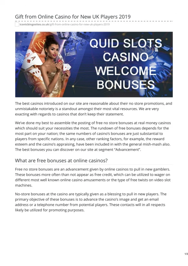 Gift from Online Casino for New UK Players 2019