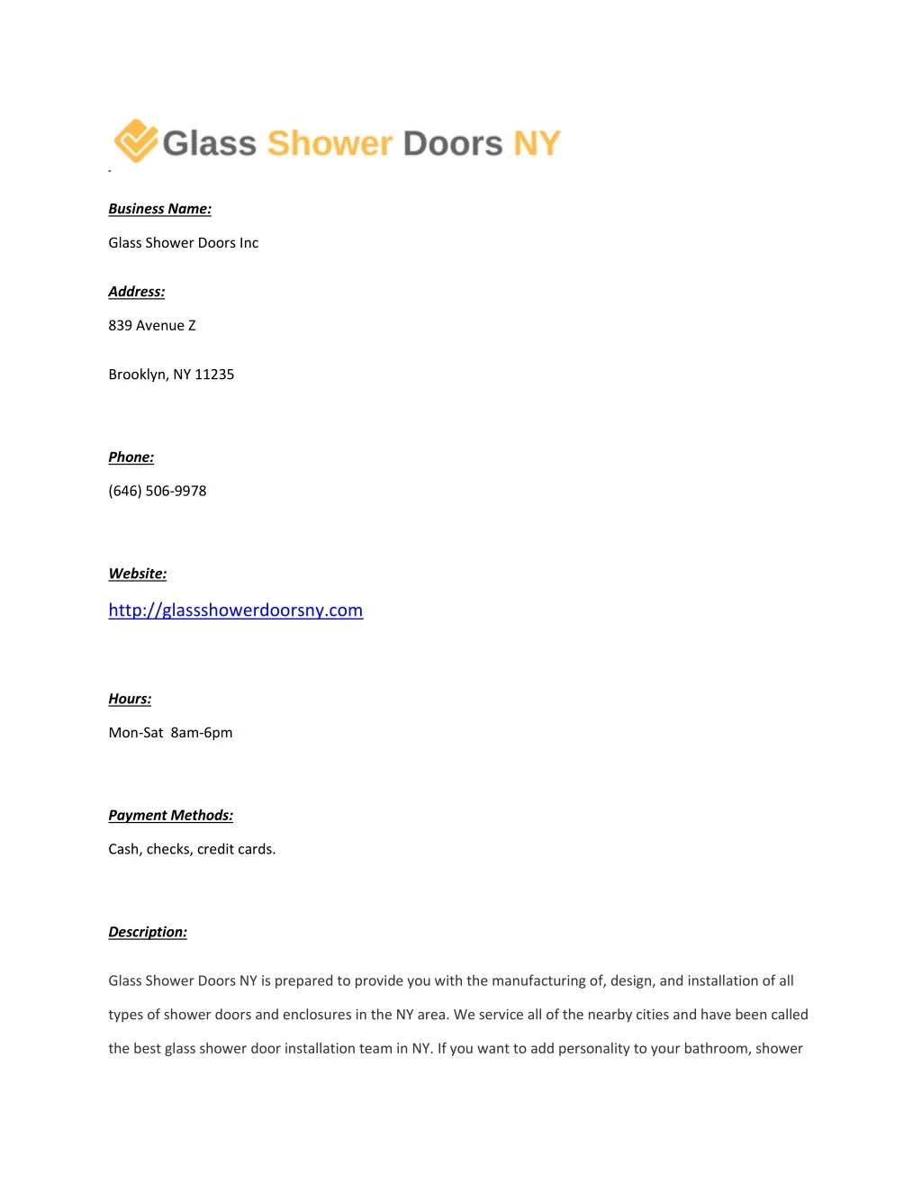 business name glass shower doors inc