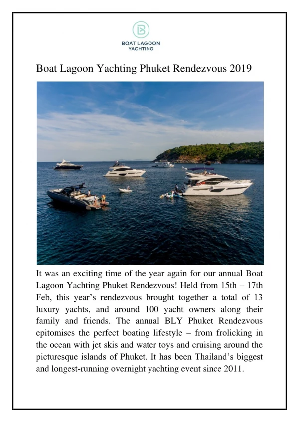 Boat Lagoon Yachting Phuket Rendezvous 2019