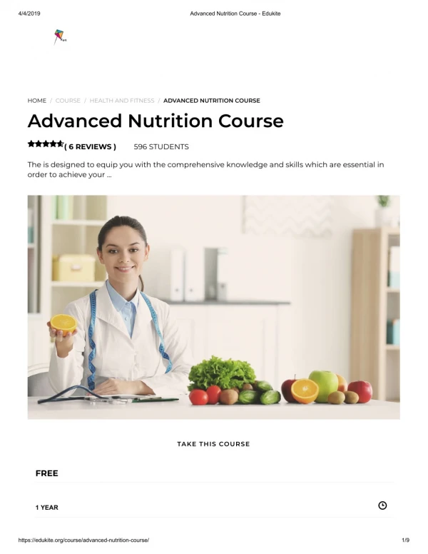 Advanced Nutrition Course - Edukite