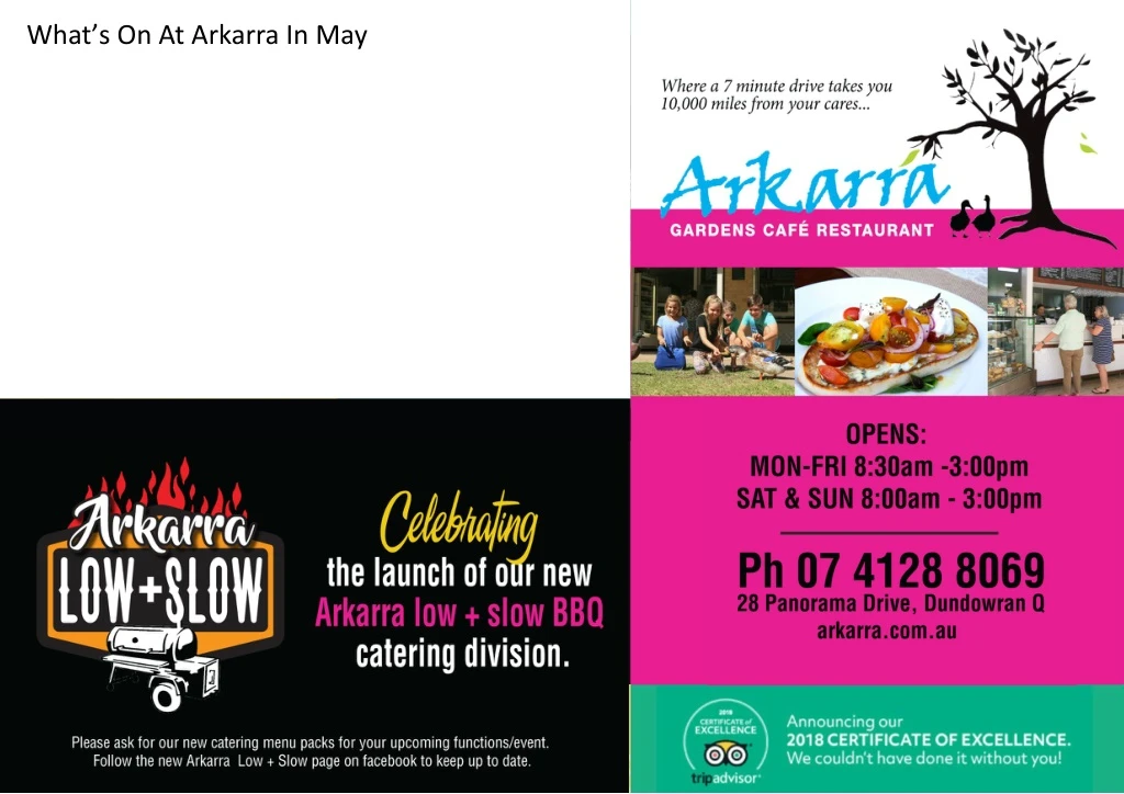 what s on at arkarra in may