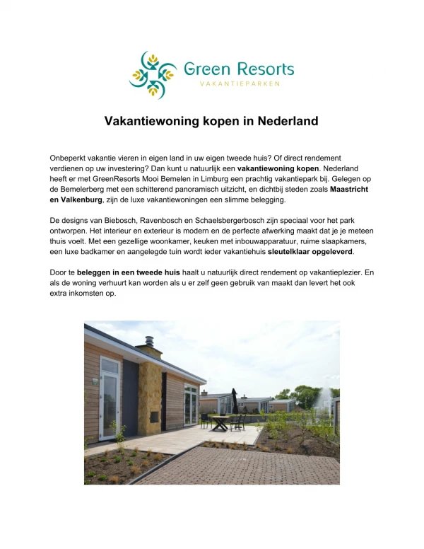vakantiewoning kopen in nederland