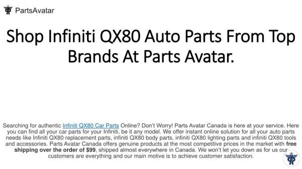 Shop Best Quality Infiniti QX80 Parts At Parts Avatar Canada.