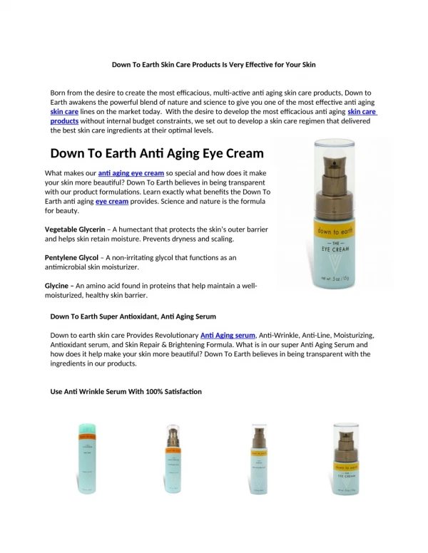 Down To Earth Skin Care Products Is Very Effective for Your Skin