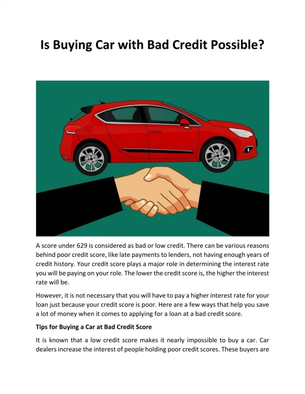 Is Buying Car with Bad Credit Possible?