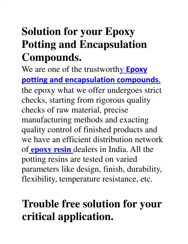 Epoxy potting and encapsulation compounds- VeeyorPolymers