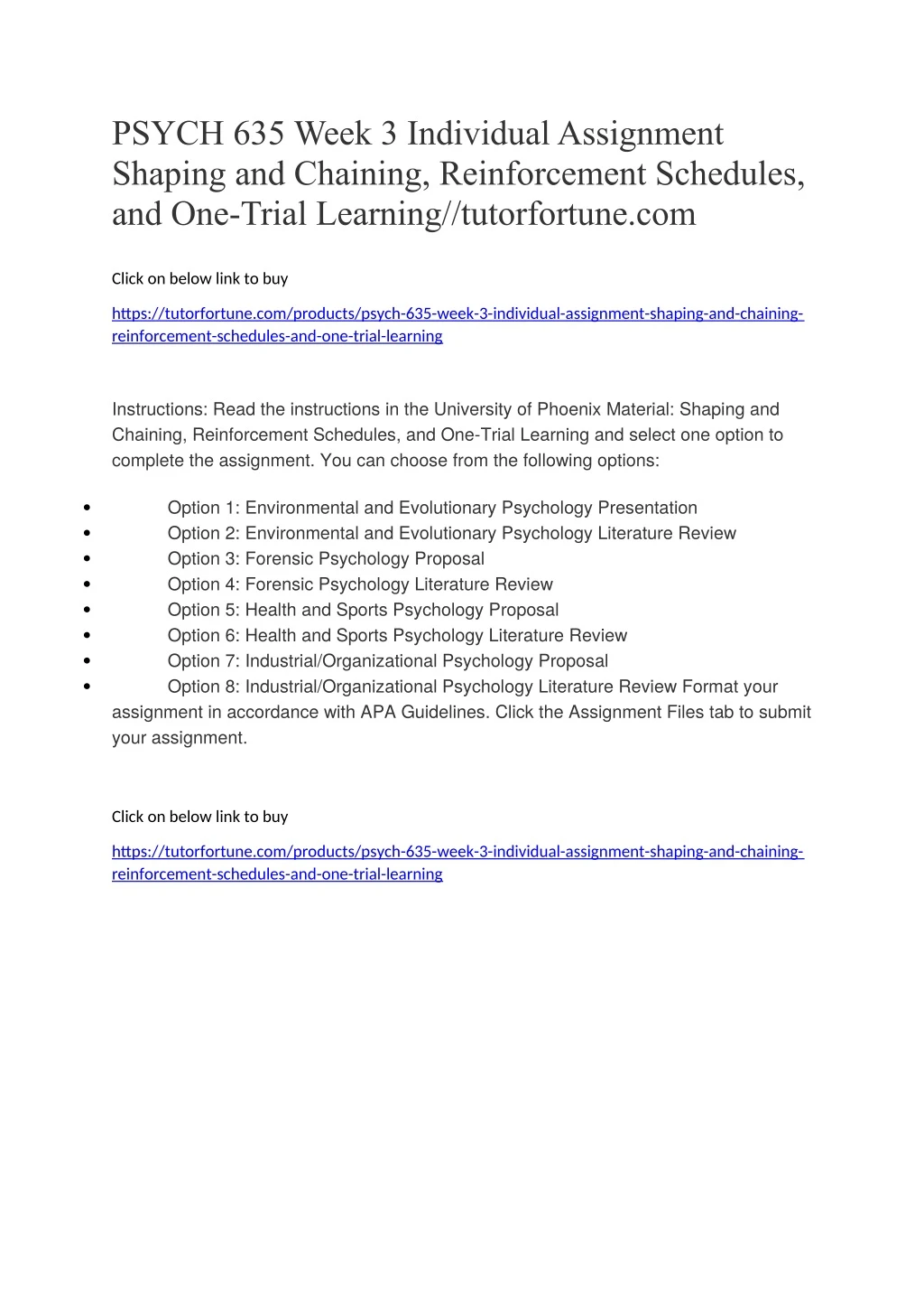 psych 635 week 3 individual assignment shaping