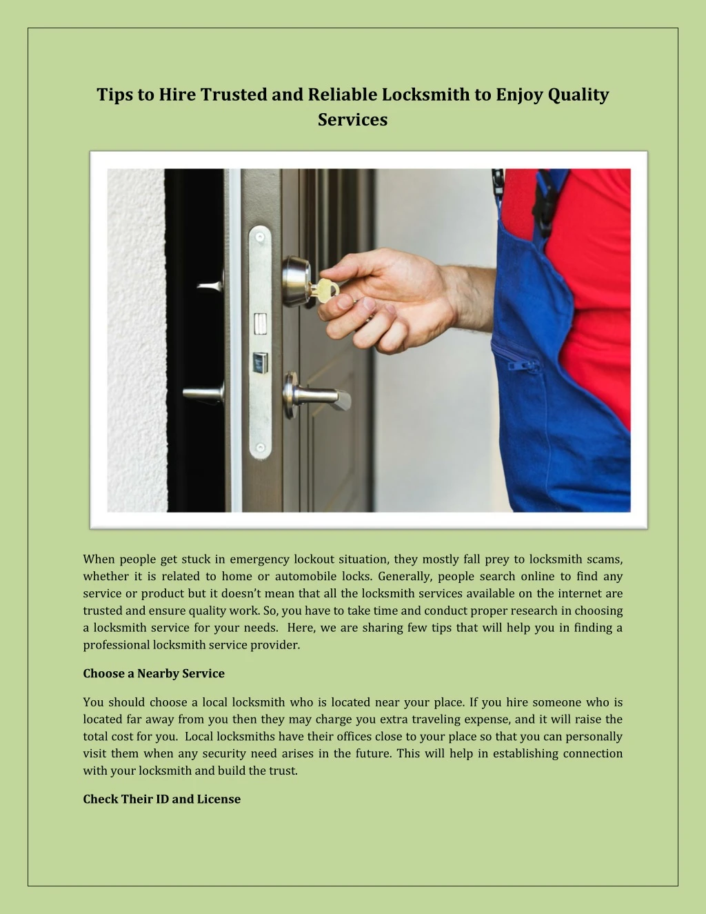 tips to hire trusted and reliable locksmith