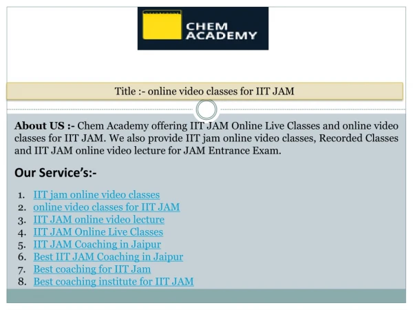 online video classes for IIT JAM