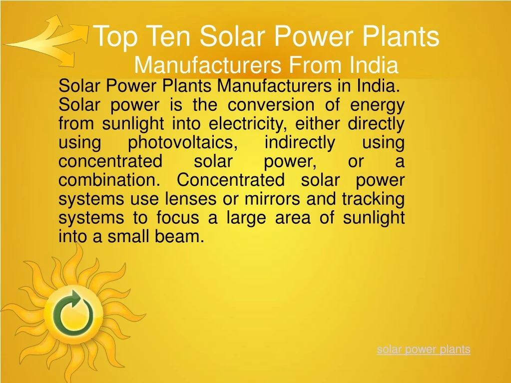 top ten solar power plants manufacturers from india