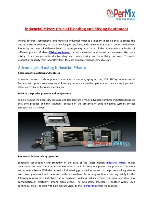 Industrial Mixer Crucial Blending and Mixing Equipment