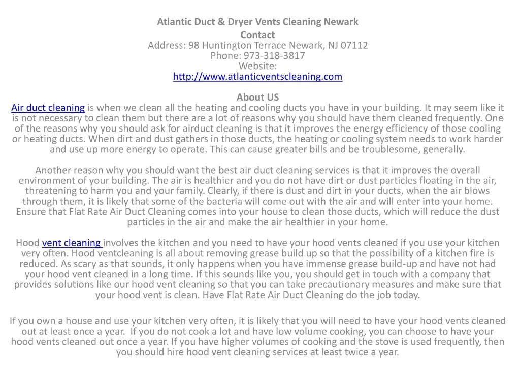 atlantic duct dryer vents cleaning newark contact