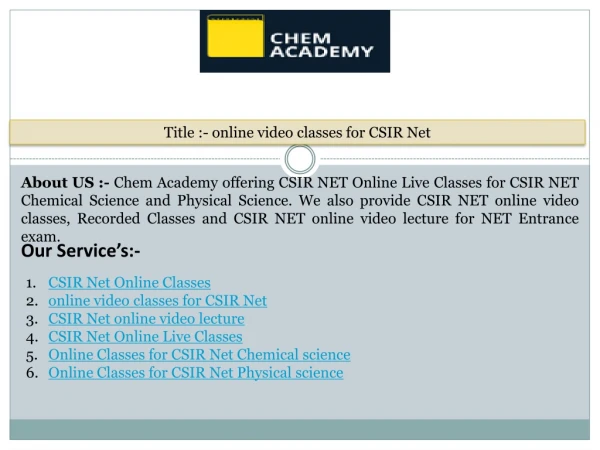online video classes for CSIR Net