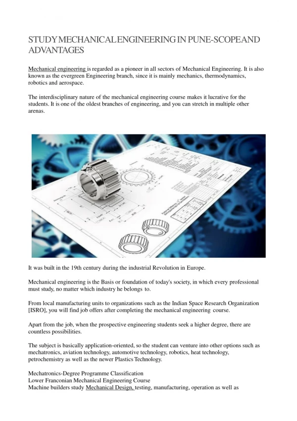 study mechanical engineering in pune scope