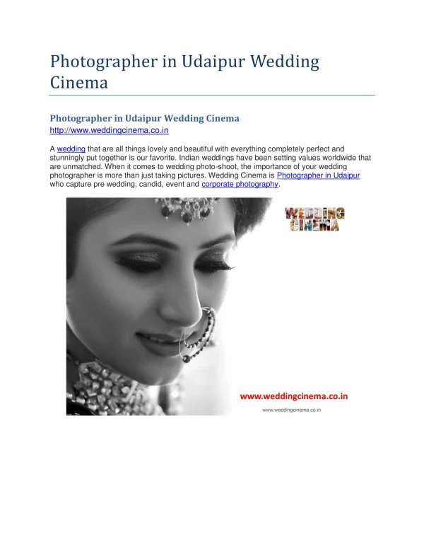 Photographer in Udaipur Wedding Cinema