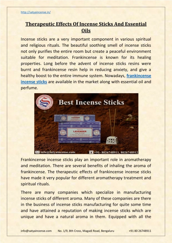 Therapeutic Effects Of Incense Sticks And Essential Oils
