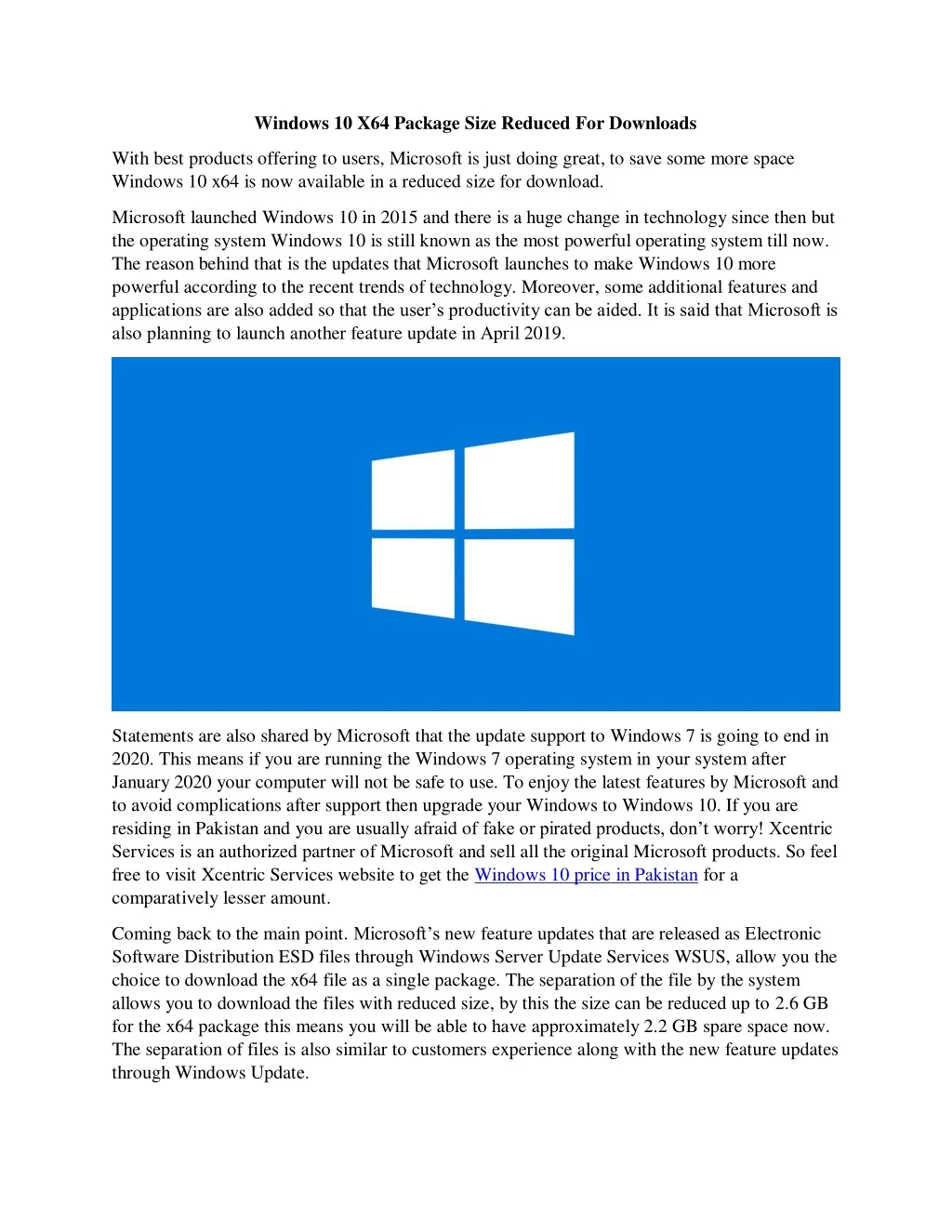 windows 10 x64 package size reduced for downloads