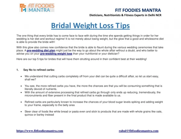 Bridal Weight Loss Tips