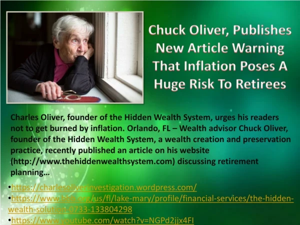 Chuck Oliver, Publishes New Article Warning That Inflation Poses A Huge Risk To Retirees