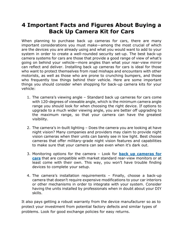 4 Important Facts and Figures About Buying a Back Up Camera Kit for Cars