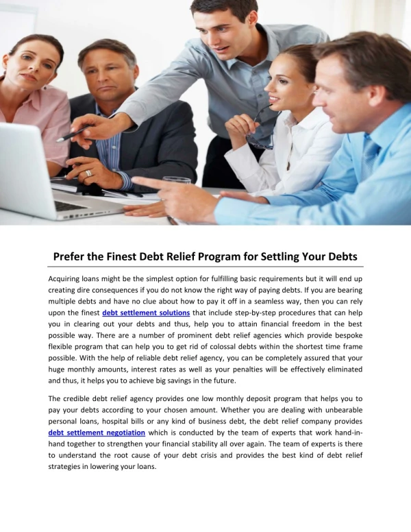 Prefer the Finest Debt Relief Program for Settling Your Debts