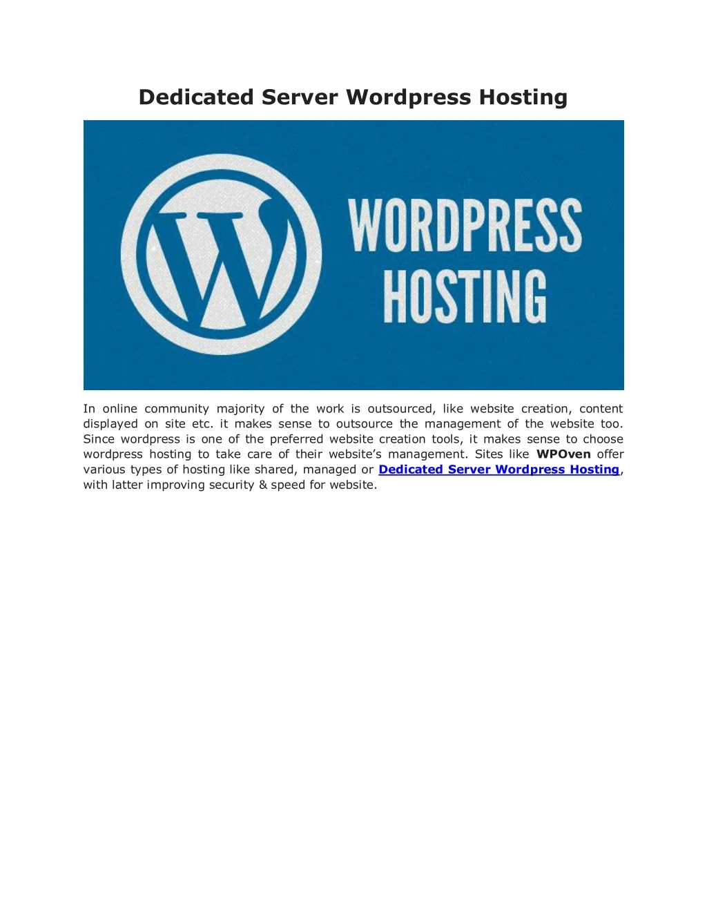 dedicated server wordpress hosting