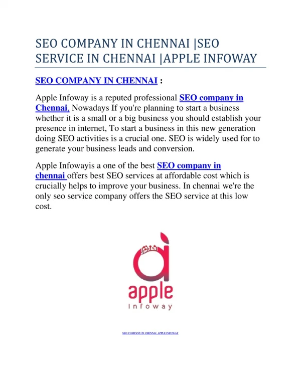 SEO COMPANY IN CHENNAI |SEO SERVICE IN CHENNAI |APPLE INFOWAY