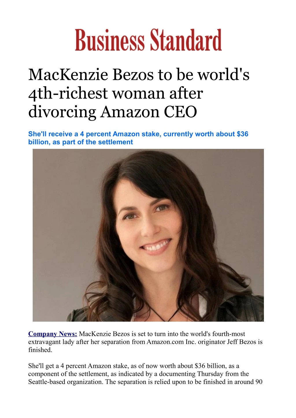 mackenzie bezos to be world s 4th richest woman