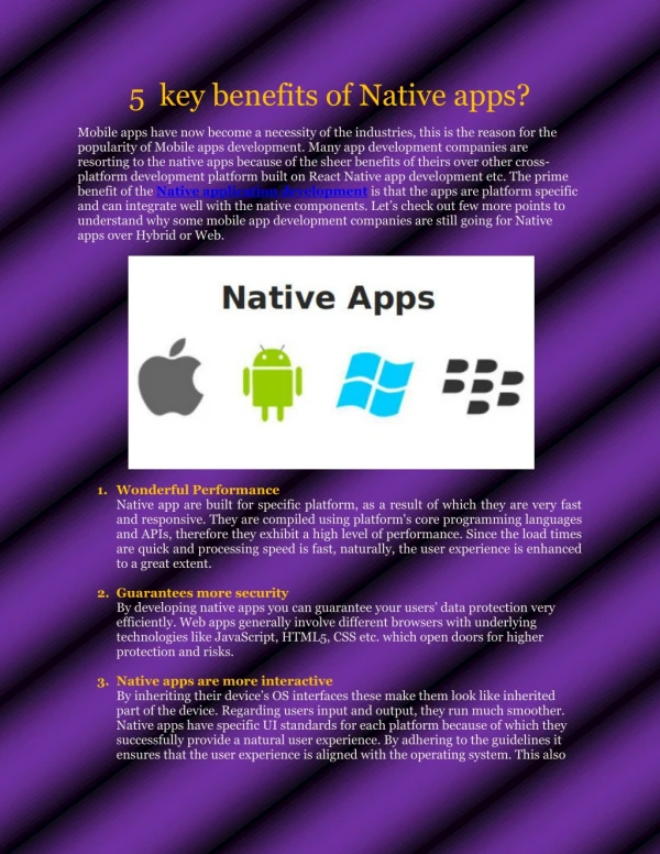 5 key benefits of Native apps?