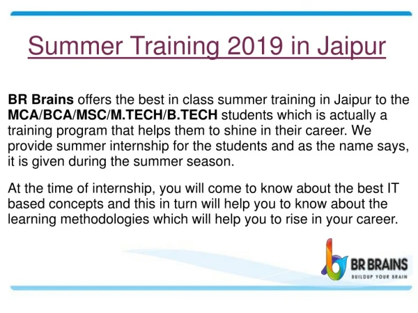 Summer training 2019 in Jaipur For CSE Students