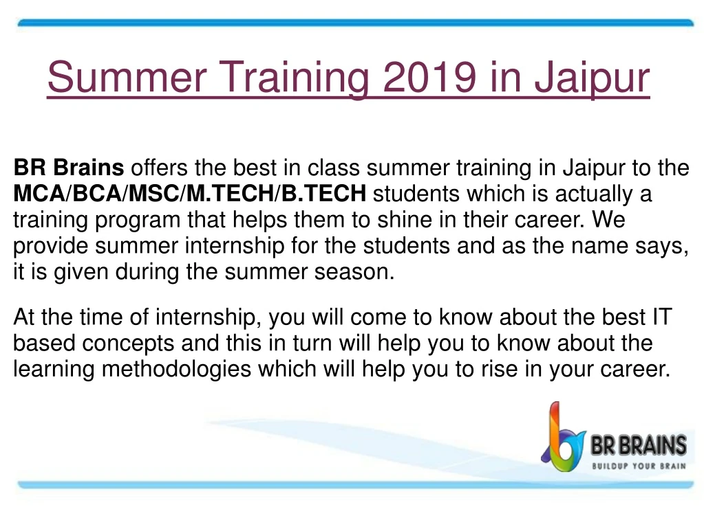 summer training 2019 in jaipur