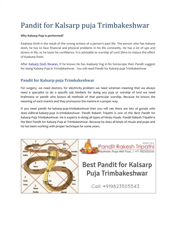 Pandit for Kalsarp puja Trimbakeshwar
