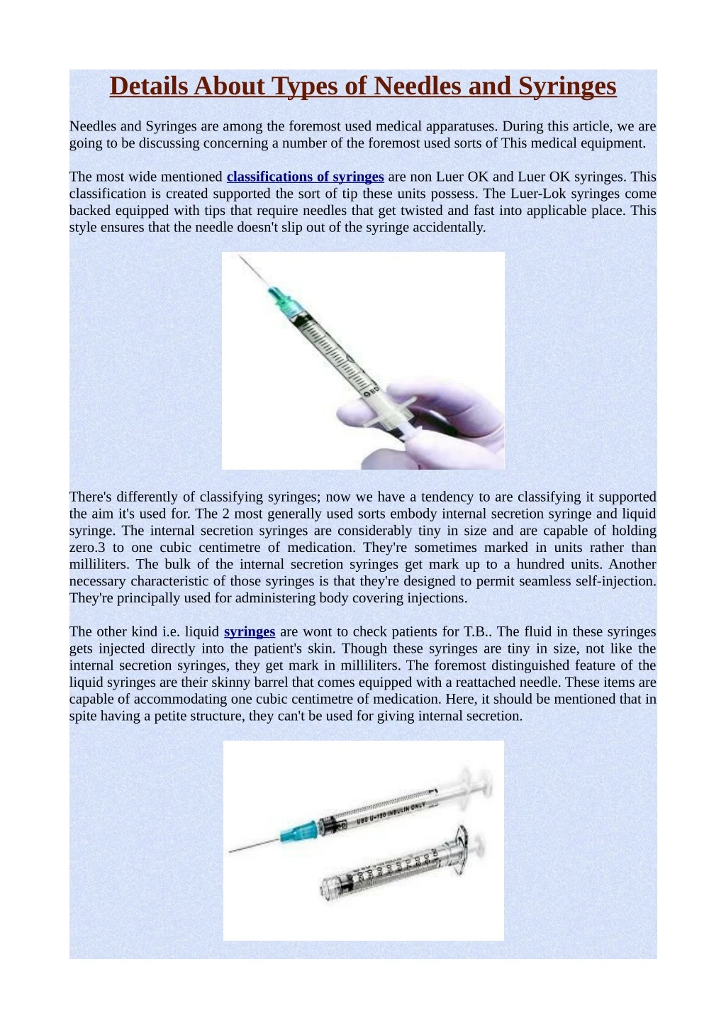 details about types of needles and syringes
