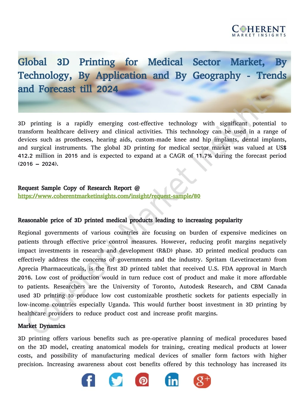 global 3d printing for medical sector market